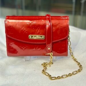 Louis Vuitton Shiny Red cross body with Gold Chain